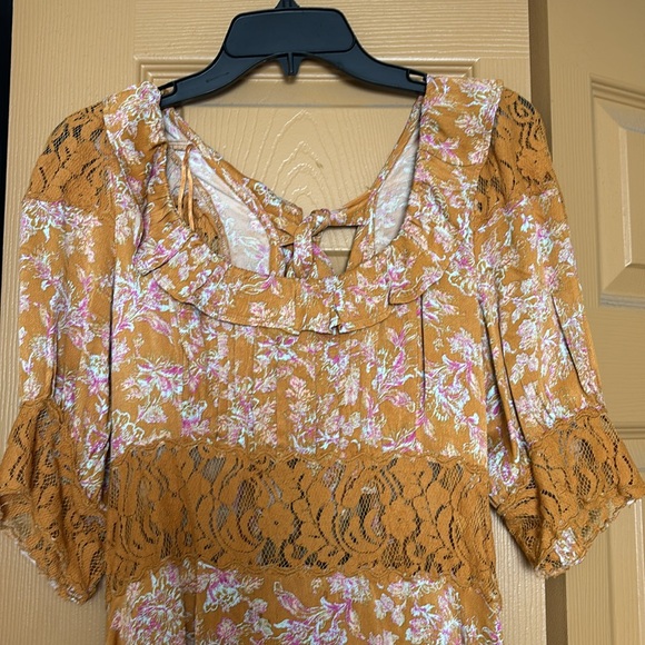 Free People Lucie Mini  Floral Ruffle Bow Romantic Dress Cottagecore Retail $128 - Picture 2 of 5